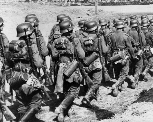 WWII: GERMAN TROOPS, 1939. German troops marching in Jaroslaw, Poland near the River San, September 1939.  Copyright: xGRANGERx xGRANGERx 0017930