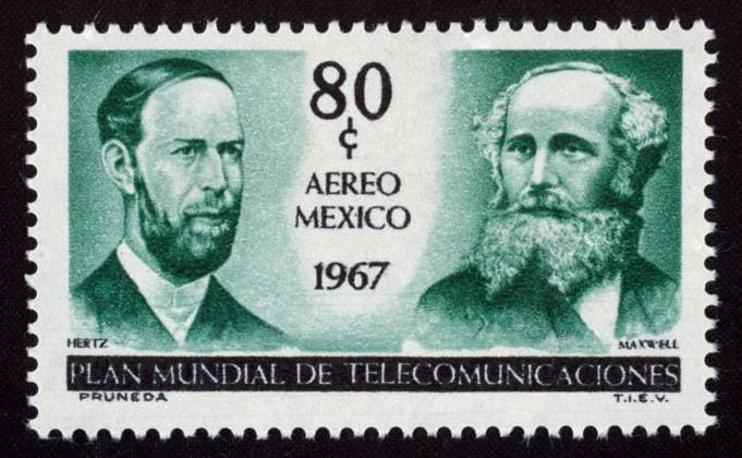 HEINRICH HERTZ (1857-1894). German physicist. With Scottish physicist James Clerk Maxwell (right) on a Mexican airmail stamp, 1967.  Copyright: xGRANGERx xGRANGERx 0022126