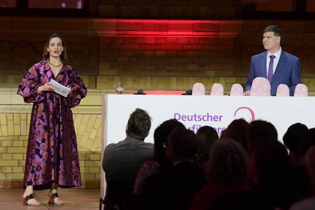 22 HörfilmPreis 2024 Nadine Heidenreich, Dr Thomas Krämer, welcome the guests 22 German Audio Film Award 2024 at the Deutsche Telekom Representative Office in Berlin, on 19 03 2024 Photopress Mueller