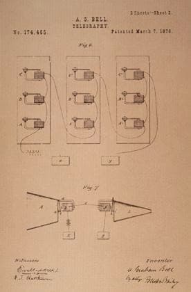 TELEPHONE: PATENT. Patent drawing, dated March 7, 1876, for Alexander Graham Bell s telephone.  Copyright: xGRANGERx xGRANGERx 0028091