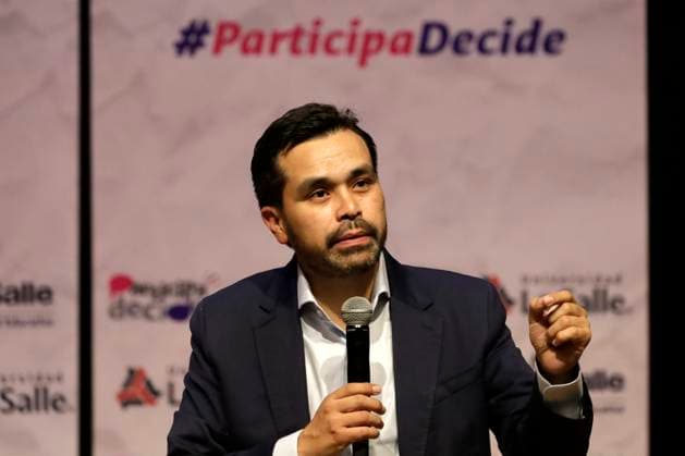 March 20, 2024, Mexico City, Mexico: Jorge Alvarez Maynez, candidate for Presidency of Mexico by the Citizen Movement Party , gesticulates during his speech on a meet with Universidad La Salle students as part of their campaign activities heading to the presidency of Mexico. on March 20, 2024 in Mexico City, Mexico. Mexico City Mexico - ZUMAe321 20240320_zia_e321_041 Copyright: xLuisxBarronx