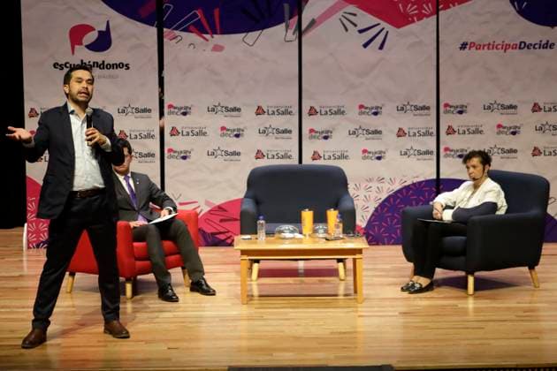 March 20, 2024, Mexico City, Mexico: Jorge Alvarez Maynez, candidate for Presidency of Mexico by the Citizen Movement Party , gesticulates during his speech on a meet with Universidad La Salle students as part of their campaign activities heading to the presidency of Mexico. on March 20, 2024 in Mexico City, Mexico. Mexico City Mexico - ZUMAe321 20240320_zia_e321_040 Copyright: xLuisxBarronx