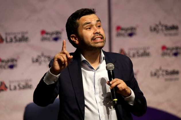 March 20, 2024, Mexico City, Mexico: Jorge Alvarez Maynez, candidate for Presidency of Mexico by the Citizen Movement Party , gesticulates during his speech on a meet with Universidad La Salle students as part of their campaign activities heading to the presidency of Mexico. on March 20, 2024 in Mexico City, Mexico. Mexico City Mexico - ZUMAe321 20240320_zia_e321_046 Copyright: xLuisxBarronx