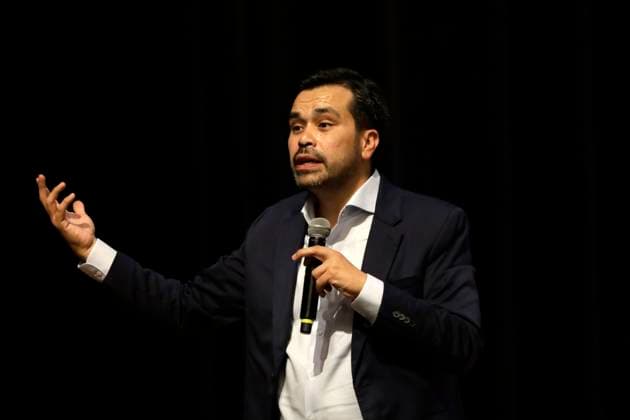 March 20, 2024, Mexico City, Mexico: Jorge Alvarez Maynez, candidate for Presidency of Mexico by the Citizen Movement Party , gesticulates during his speech on a meet with Universidad La Salle students as part of their campaign activities heading to the presidency of Mexico. on March 20, 2024 in Mexico City, Mexico. Mexico City Mexico - ZUMAe321 20240320_zia_e321_054 Copyright: xLuisxBarronx