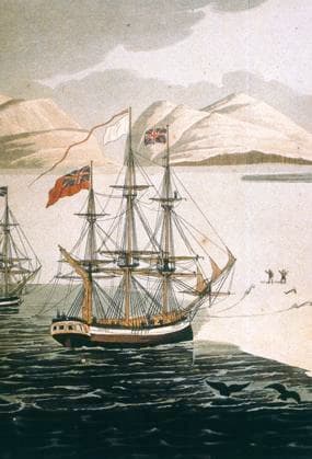 CANADA: ROSS SHIPS, 1830s. Sir James Clark Ross ships, H.M.S. Erebus and Terror anchored off the Canadian coast, 1830s. Lithograph.  Copyright: xGRANGERx xGRANGERx 0058050