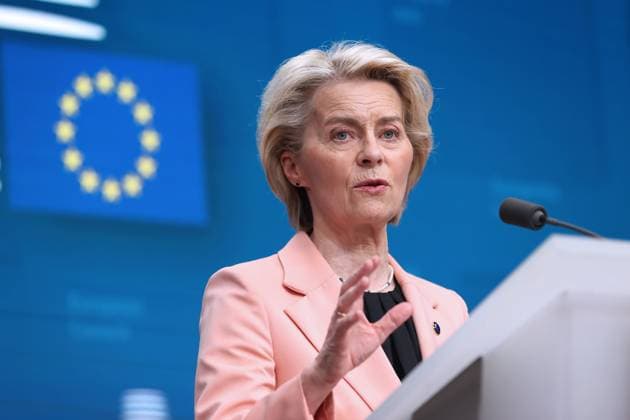 (240322) -- BRUSSELS, March 22, 2024 -- President of the European Commission Ursula von der Leyen speaks at a press conference during the European Union (EU) summit in Brussels, Belgium, on March 21, 2024. Leaders from the EU on Thursday agreed to open accession negotiations with Bosnia and Herzegovina. ) BELGIUM-BRUSSELS-EU-SUMMIT-BOSNIA AND HERZEGOVINA ZhaoxDingzhe 
