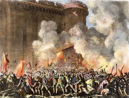 FRENCH REVOLUTION, 1789. The Storming of the Bastille, 14 July 1789. Etching, French, 1817. French etching by Jean-Louis Prieur, 1817.  Copyright: xSarinxImagesx xGRANGERx 0060052