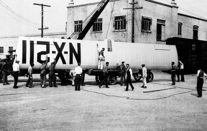 SPIRIT OF ST. LOUIS, 1927. The wing of the Spirit of St. Louis being readied for transport from the Ryan Aeronautical Company.  Copyright: xGRANGERx xGRANGERx 0069730