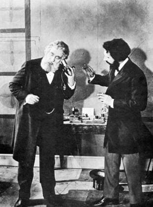 BELL & DOM PEDRO, 1876. Inventor Alexander Graham Bell (right) instructing Brazilian Emperor Dom Pedro II on the use of his telephone receiver during the Centennial Exposition at Philadelphia, 1876.  Copyright: xGRANGERx xGRANGERx 0076206