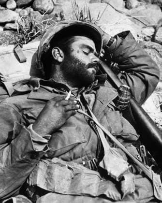 KOREAN WAR: MARINE, 1951. A Marine sleeping near Korea s central front, August 1951.  Copyright: xGRANGERx xGRANGERx 0078301