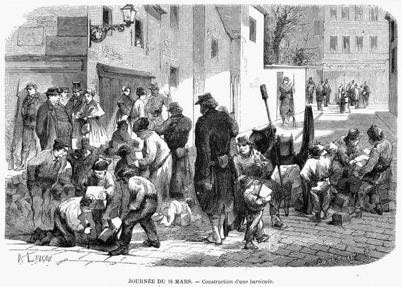 PARIS COMMUNE, 1871. Constructing a barricade. Wood engraving from a contemporary French newspaper.  Copyright: xGRANGERx xGRANGERx 0078990