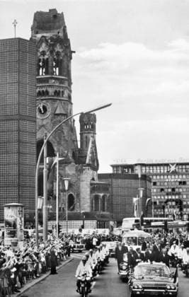 J.F.K. IN BERLIN, 1963. The American President John F. Kennedy during his drive through Berlin on 26 June 1963. With Kennedy is the governing major of Berlin Willy Brandt, and German Chancellor Konrad Adenauer.  Copyright: xGRANGERx xGRANGERx 0090345