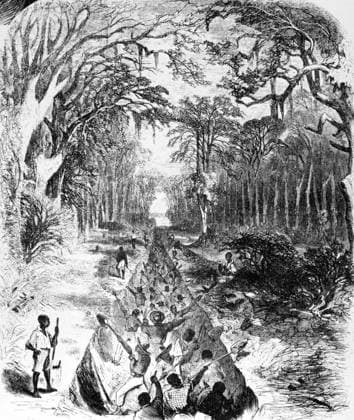 CIVIL WAR: CONTRABANDS. Slaves freed by advancing Union troops dig a canal during the Union siege of Vicksburg, Mississippi, 1863. Wood engraving from a contemporary newspaper.  Copyright: xGRANGERx xGRANGERx 0101560