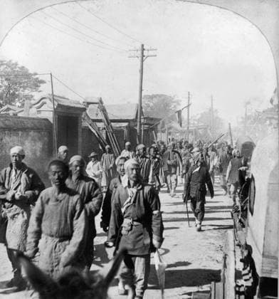 BOXER REBELLION, c1901. Company of Boxers, Tien-Tsin, China. Stereograph, c1901.  Copyright: xGRANGERx xGRANGERx 0109669