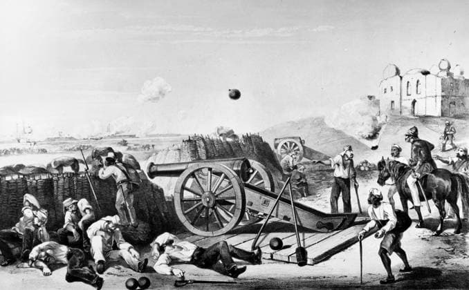 INDIA: SEPOY REBELLION, 1857. British troops firing at Indian mutineers during the Sepoy Rebellion, 1857. Lithograph by George Francklin Atkinson, c1857.  Copyright: xGRANGERx xGRANGERx 0118851