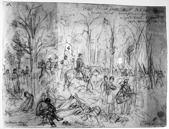 CIVIL WAR: WILDERNESS. The Union Army in the Wilderness of central Virginia, May 1864. Pencil and Chinese white drawing, probably by Alfred R. Waud.  Copyright: xGRANGERx xGRANGERx 0130029