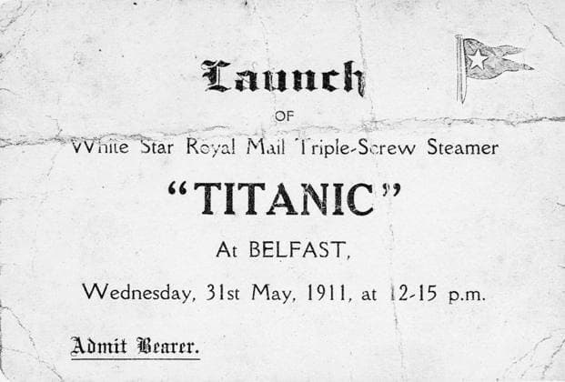 TITANIC: LAUNCH, 1911. Invitation to the launch of the Titanic at Belfast, 21 May 1911.  Copyright: xGRANGERx xGRANGERx 0163099