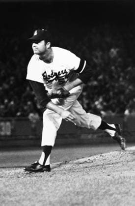 DON DRYSDALE (1936-1993). American baseball pitcher. Extending his scoreless streak to a record 58 2 3 innings while pitching for the Los Angeles Dodgers against the Philadelphia Phillies at Dodger Stadium, Los Angeles, California, 8 June 1968. He is wearing a black armband as a tribute to the recently assassinated presidential candidate Robert Kennedy.  Copyright: xGRANGERx xGRANGERx 0169904