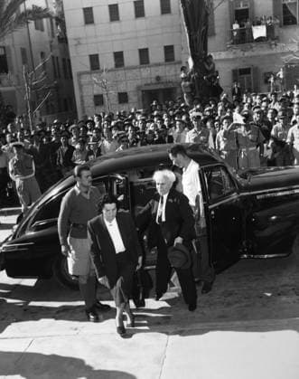DAVID BEN GURION (1886-1973). Israeli prime minister, arriving with his wife to a ceremony for the establishment of the State of Israel, May 1948.  Copyright: xGRANGERx xGRANGERx 0169932