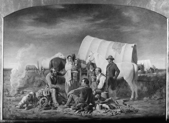 RANNEY: SCOUT, 1853. The Old Scout s Tale (Advice on the Prairie). Oil on canvas, 1853, by William Tylee Ranney.  Copyright: xGRANGERx xGRANGERx 0184069