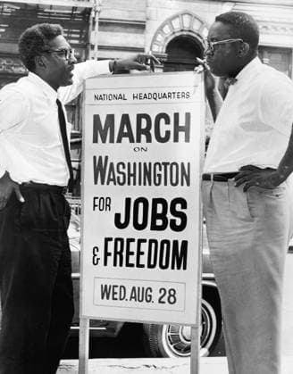 RUSTIN AND ROBINSON, 1963. Bayard Rustin and Cleveland Robinson in Washington D.C., shortly before the March on Washington. Photograph by Orlando Fernandez, August 1963.  Copyright: xGRANGERx xGRANGERx 0268042