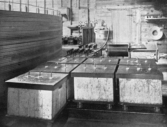 TESLA S LABORATORY, c1900. Essential part of the electrical oscillator used in the experiments in Nikola Tesla s laboratory in Colorado Springs, Colorado. Photograph by Dickenson V. Alley, c1900.  Copyright: xGRANGERx xGRANGERx 0526527