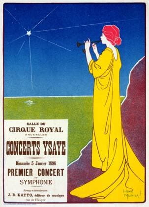 POSTER: CONCERT, 1895. Poster advertising the Ysaÿe Concerts, conducted by violinist Eugène Ysaÿe and performed on 5 January 1896 in Brussels, Belgium. Lithograph by Henri Meunier, 1895.  Copyright: xGRANGERx xGRANGERx 0527853