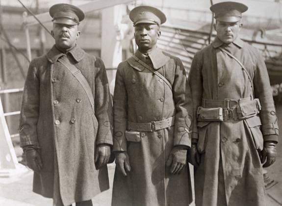 WWI: HOMECOMING, 1919. Lieutenant William Andrews, Lieutenant H.A. Rogers, and Lieutenant Jonathan N. Rucker returning home on board the Ulna. Photograph, February 1919.  Copyright: xGRANGERx xGRANGERx 0528288