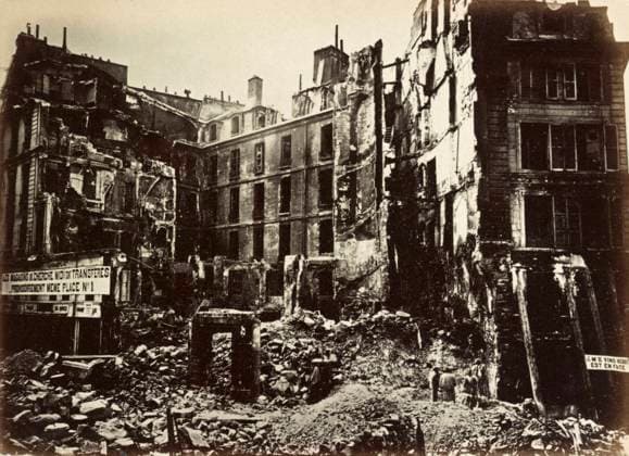 PARIS, 1872. Buildings on the Carrefour de la Croix-Rouge in Paris, France, damaged by fire during the Paris Commune of 1871. Photograph by Alphonse Liebert, 1872.  Copyright: xGRANGERx xGRANGERx 0528603