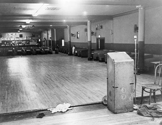 MALCOLM X: ASSASSINATION. The Audubon Ballroom in Washington Heights, Manhattan, where Malcolm X was assassinated on 21 February 1965. Photograph by Stanley Wolfson, 1965.  Copyright: xGRANGERx xGRANGERx 0621346