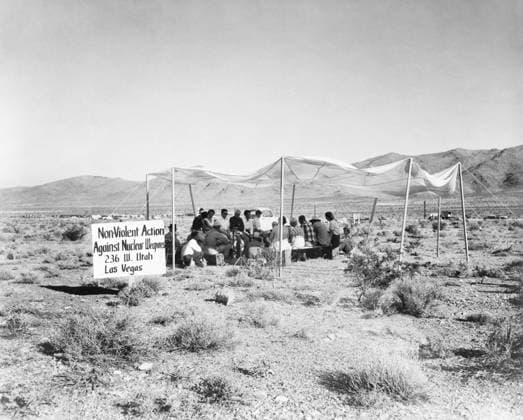 NEVADA: NUCLEAR TEST SITE. The group Non-Violent Action Against Nuclear Weapons holds a prayer before attempting entry into a Nevada nuclear test site. Photograph, 6 August 1957.  Copyright: xGRANGERx xGRANGERx 0621636