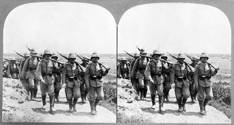 CHINA: BOXER REBELLION. A detachment of German Infantry in Beijing during the Boxer Rebellion in China. Stereograph published by Carleton H. Graves, c1902.  Copyright: xGRANGERx xGRANGERx 0622227