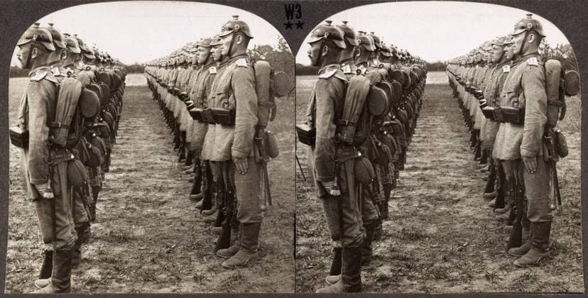 CHINA: BOXER REBELLION. German soldiers lined up for review during the Boxer Rebellion in China. Stereograph, c1900.  Copyright: xGRANGERx xGRANGERx 0622205