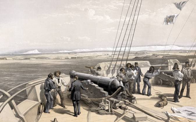 CRIMEAN WAR: SEBASTOPOL. View from the HMS Sidon at the Siege of Sebastopol during the Crimean War. English lithograph by William Simpson, 1855.  Copyright: xGRANGERx xGRANGERx 0637031