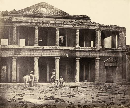 INDIA: SEPOY REBELLION, 1857. View of the Secundra Bagh palace courtyard at Lucknow, India, after the 1857 attack on native soldiers of the Bengal Army by British forces in retaliation for the Sepoy Rebellion. Photograph by Felice Beato, c1858.  Copyright: xGRANGERx xGRANGERx 0641660
