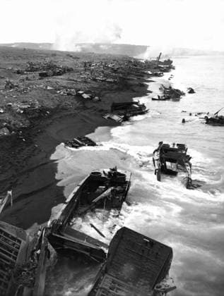 WWII: IWO JIMA, 1945. Remains of United States Marine Corps landing craft destroyed during the American invasion of Iwo Jima. Photograph by Karl Thayer Soule, February 1945.  Copyright: xGRANGERx xGRANGERx 0651538