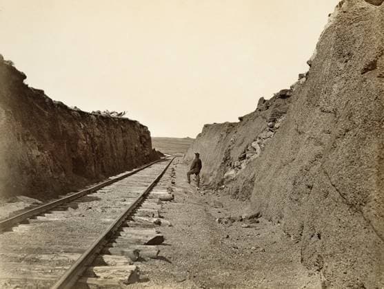 MALLOY S CUT, 1869. Central Pacific railroad tracks at Malloy s Cut in the Laramie Mountains, Sherman Station, Wyoming. Photograph by Andrew Joseph Russell, 1869.  Copyright: xGRANGERx xGRANGERx 0652836