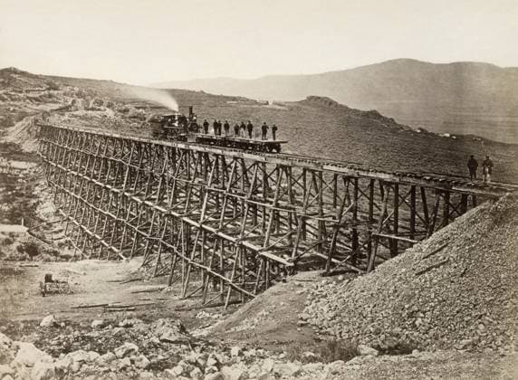 UTAH: TRESTLE WORK, 1870. Trestle work of the Central Pacific Railroad at Promontory Point, Utah. Photograph by Andrew Joseph Russell, 1870.  Copyright: xGRANGERx xGRANGERx 0653032