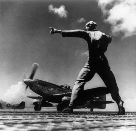 WWII: IWO JIMA, 1945. A U.S. Army Air Forces P-51 fighter plane nicknamed My Girl taking off from Iwo Jima, Japan, during World War II. Photograph, 1945.  Copyright: xGRANGERx xGRANGERx 0653528