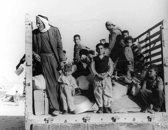 Israel Palestine: Palestinian refugees driven from their homes by Israeli forces ride into exile in the back of a truck, 1948 The 1948 Palestinian exodus, known in Arabic as the Nakba (Arabic: ØßÙ ÙÜÙƒØ¨Ø Ž, an-Nakbah, lit. catastrophe ), occurred when more than 700,000 Palestinian Arabs fled or were expelled from their homes, during the 1947 1948 Civil War in Mandatory Palestine and the 1948 Arab Israeli War.<br ><br > The exact number of refugees is a matter of dispute, but around 80 percent of the Arab inhabitants of what became Israel (50 percent of the Arab total of Mandatory Palestine) left or were expelled from their homes.<br ><br > Later in the war, Palestinians were forcibly expelled as part of Plan Dalet in a policy o Copyright: xxPicturesxFromxHistoryx