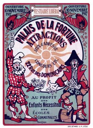 Belgium: Palais de la Fortune . First World War propaganda poster for needy children, Liege, c. 1917 World War I (WWI or WW1 or World War One), also known as the First World War or the Great War, was a global war centred in Europe that began on 28 July 1914 and lasted until 11 November 1918. More than 9 million combatants and 7 million civilians died as a result of the war, a casualty rate exacerbated by the belligerents technological and industrial sophistication, and tactical stalemate. It was one of the deadliest conflicts in history, paving the way for major political changes, including revolutions in many of the nations involved.<br ><br > The war drew in all the world s economic great powers, which were assembled in two opposing al Copyright: xxPicturesxFromxHistoryx