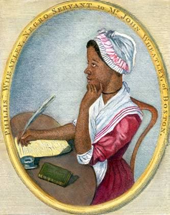 USA: Phillis Wheatley, Negro servant to Mr. John Wheatley, of Boston . Frontispiece of Poems on Various Subjects, Religious and Moral , Phillis Wheatley, London, 1773 Born in present-day Gambia around 1753, little is known of Phillis Wheatley™s early life. When 7 or 8 years old, she was kidnapped and shipped from the Gambia to Boston; her purchasers named her Phillis after the ship that brought her to Massachusetts.<br ><br > Living in their household as a servant, she was permitted to learn to read, and not long after began writing poetry; her first published poem appeared in 1767. She left no account of her life in Africa or the middle passage, and her life ended sadly in Boston in 1784. Her portrait was made when she was about 20 y Copyright: xxPicturesxFromxHistoryx