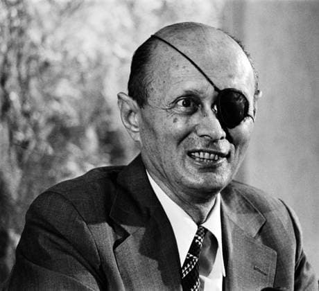 Israel Palestine: Israeli military commander and politician Moshe Dayan (1915-1981), The Hague, 27 July 1979 Moshe Dayan (20 May 1915 16 October 1981) was an Israeli military leader and politician. He was the second child born on the first kibbutz, but he moved with his family in 1921, and he grew up on a moshav (Israeli village or settlement).<br ><br > As commander of the Jerusalem front in Israel s War of Independence, Chief of staff of the Israel Defense Forces (1953 58) during the 1956 Suez Crisis, but mainly as Defense Minister during the Six-Day War, he became a fighting symbol of the new state of Israel.<br ><br > After being blamed for the army s lack of preparation before the outbreak of the 1973 Yom Kippur War, and for Copyright: xxPicturesxFromxHistoryx