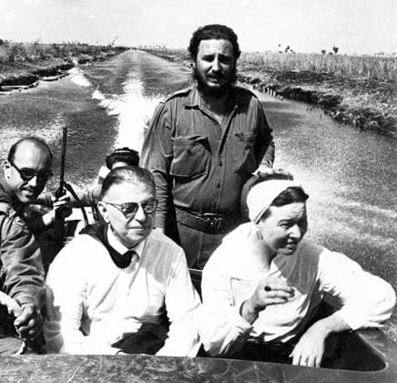 Cuba France: Jean-Paul Sartre and Simone de Beauvoir on a boat trip with Fidel Castro during their visit to Cuba in 1960. Photo by Alberto Korda In 1960, Jean-Paul Sartre and Simone de Beauvoir visited Cuba during, as Sartre wrote, the honeymoon of the revolution . Military strongman Fulgencio Batista™s regime had fallen to Fidel Castro™s guerilla army and the whole country was alight with revolutionary zeal.<br ><br > When the couple returned to Paris, Sartre wrote numerous articles extolling the revolution. De Beauvoir, who was equally impressed, wrote, For the first time in our lives, we were witnessing happiness that had been attained by violence .<br ><br > De Beauvoir and Sartre would ultimately denounce Castro in an open le Copyright: xAlbertoxKordaxPicturesxFromxHistoryx