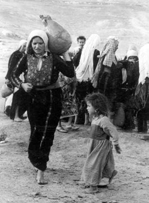 Israel Palestine: Palestinian women and children driven from their homes by Israeli forces, 1948. Photo mr hanini (CC BY-SA 3.0 License) The 1948 Palestinian exodus, known in Arabic as the Nakba (Arabic: an-Nakbah, lit. catastrophe ), occurred when more than 700,000 Palestinian Arabs fled or were expelled from their homes, during the 1947 1948 Civil War in Mandatory Palestine and the 1948 Arab Israeli War.<br ><br > The exact number of refugees is a matter of dispute, but around 80 percent of the Arab inhabitants of what became Israel (50 percent of the Arab total of Mandatory Palestine) left or were expelled from their homes.<br ><br > Later in the war, Palestinians were forcibly expelled as part of Plan Dalet in a policy of eth Copyright: xmrxhaninix(CCxBY-SAx3.0xLicense)xPicturesxFromxHistoryx