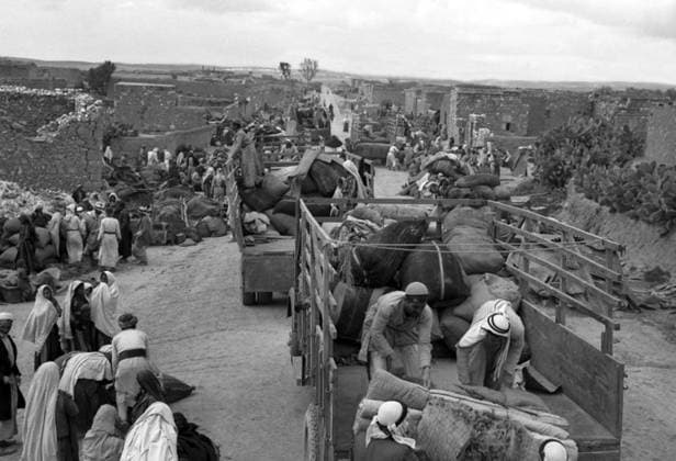 Israel Palestine: Palestinian men, women and children driven from their homes by Israeli forces, 1948 The 1948 Palestinian exodus, known in Arabic as the Nakba (Arabic: al-Nakbah, lit. catastrophe ), occurred when more than 700,000 Palestinian Arabs fled or were expelled from their homes, during the 1947 1948 Civil War in Mandatory Palestine and the 1948 Arab Israeli War.<br ><br > The exact number of refugees is a matter of dispute, but around 80 percent of the Arab inhabitants of what became Israel (50 percent of the Arab total of Mandatory Palestine) left or were expelled from their homes.<br ><br > Later in the war, Palestinians were forcibly expelled as part of Plan Dalet in a policy of ethnic cleansing . Copyright: xxPicturesxFromxHistoryx