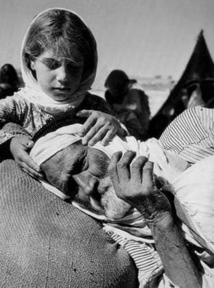 Israel Palestine: Palestinian grandfather and granddaughter driven from their homes by Israeli forces, 1948 The 1948 Palestinian exodus, known in Arabic as the Nakba (Arabic: al-Nakbah, lit. catastrophe ), occurred when more than 700,000 Palestinian Arabs fled or were expelled from their homes, during the 1947 1948 Civil War in Mandatory Palestine and the 1948 Arab Israeli War.<br ><br > The exact number of refugees is a matter of dispute, but around 80 percent of the Arab inhabitants of what became Israel (50 percent of the Arab total of Mandatory Palestine) left or were expelled from their homes.<br ><br > Later in the war, Palestinians were forcibly expelled as part of Plan Dalet in a policy of ethnic cleansing . Copyright: xxPicturesxFromxHistoryx