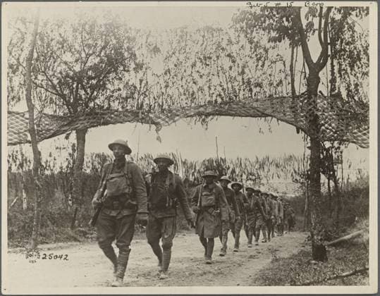 African-American troops advancing towards the front near Verdun in November 1918 (b w photo) 1147371 African-American troops advancing towards the front near Verdun in November 1918 (b w photo) by American Photographer, (20th century); New York Public Library, USA. Copyright: xBridgemanxImagesx 1147371