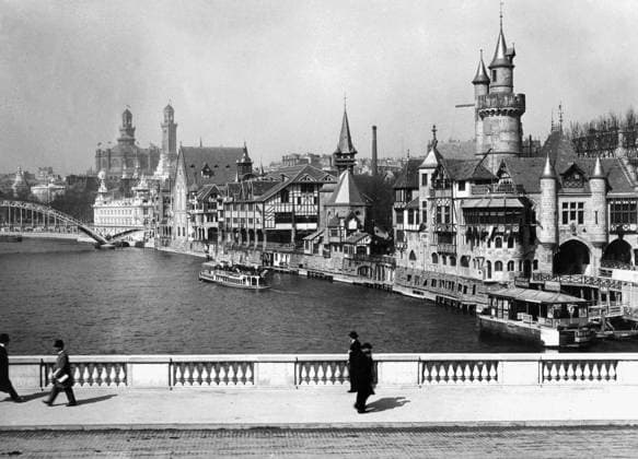 Neo-Gothic Architecture built for the 1900 World Fair, Paris (b w photo) 1700230 Neo-Gothic Architecture built for the 1900 World Fair, Paris (b w photo) by French Photographer (20th century); (add.info.: neogothic buildings of the foreign pavillions build on the banks of river Seine during the 1900 World Fair). Copyright: xBridgemanxImagesx 1700230