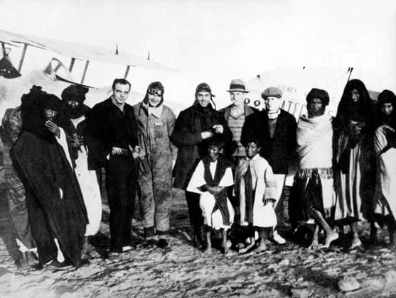 Then he has written his novel courrier sud , Antoine de Saint Exupery has appointed chief of stopover in the Juby Cap (in the south Morocco) and poses in front of a Breguet XIV with M. Dumesnil , H. Guillaumet , Leon Antoine and M. Reine and around them some nomadic Tuareg, in 1928 1705096 Then he has written his novel courrier sud , Antoine de Saint Exupery has appointed chief of stopover in the Juby Cap (in the south Morocco) and poses in front of a Breguet XIV with M. Dumesnil , H. Guillaumet , Leon Antoine and M. Reine and around them some nomadic Tuareg, in 1928; (add.info.: Then he has written his novel courrier sud , Antoine de Saint Exupery has appointed chief of stopover in the Juby Cap (in the south Morocco) and poses in front Copyright: xBridgemanxImagesx 1705096